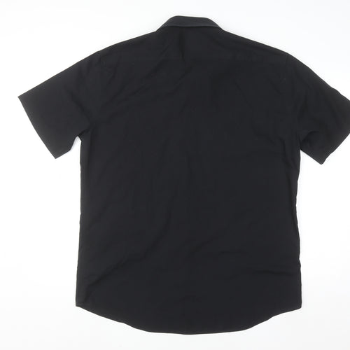 Marks and Spencer Men's Black Tailored Short Sleeve Button-Up Shirt 17/43