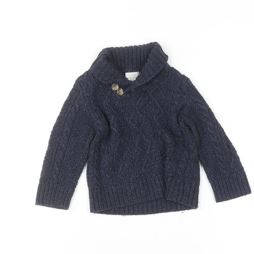 Monsoon Blue Cable Knit Shawl Collar Baby Jumper 18-24 Months