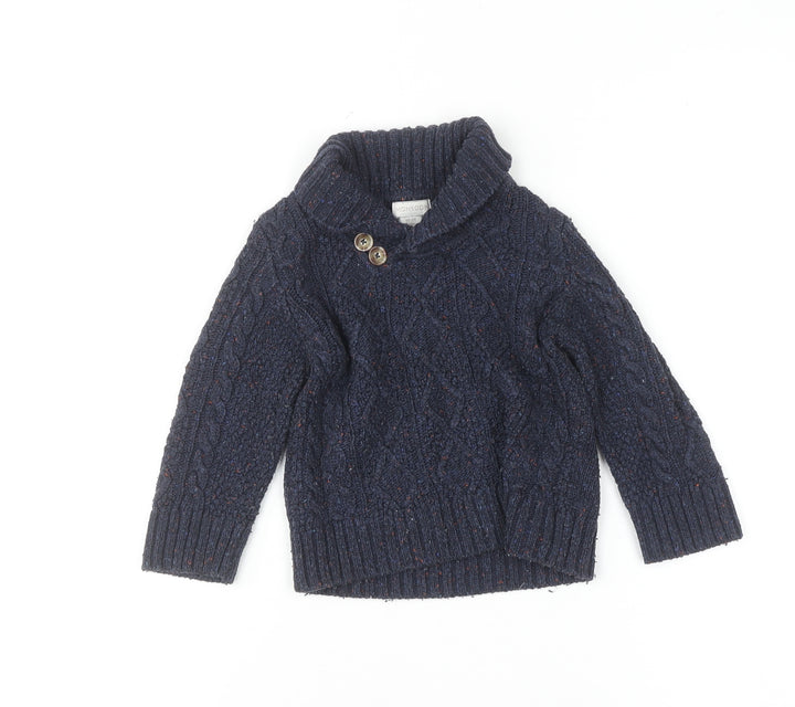 Monsoon Blue Cable Knit Shawl Collar Baby Jumper 18-24 Months