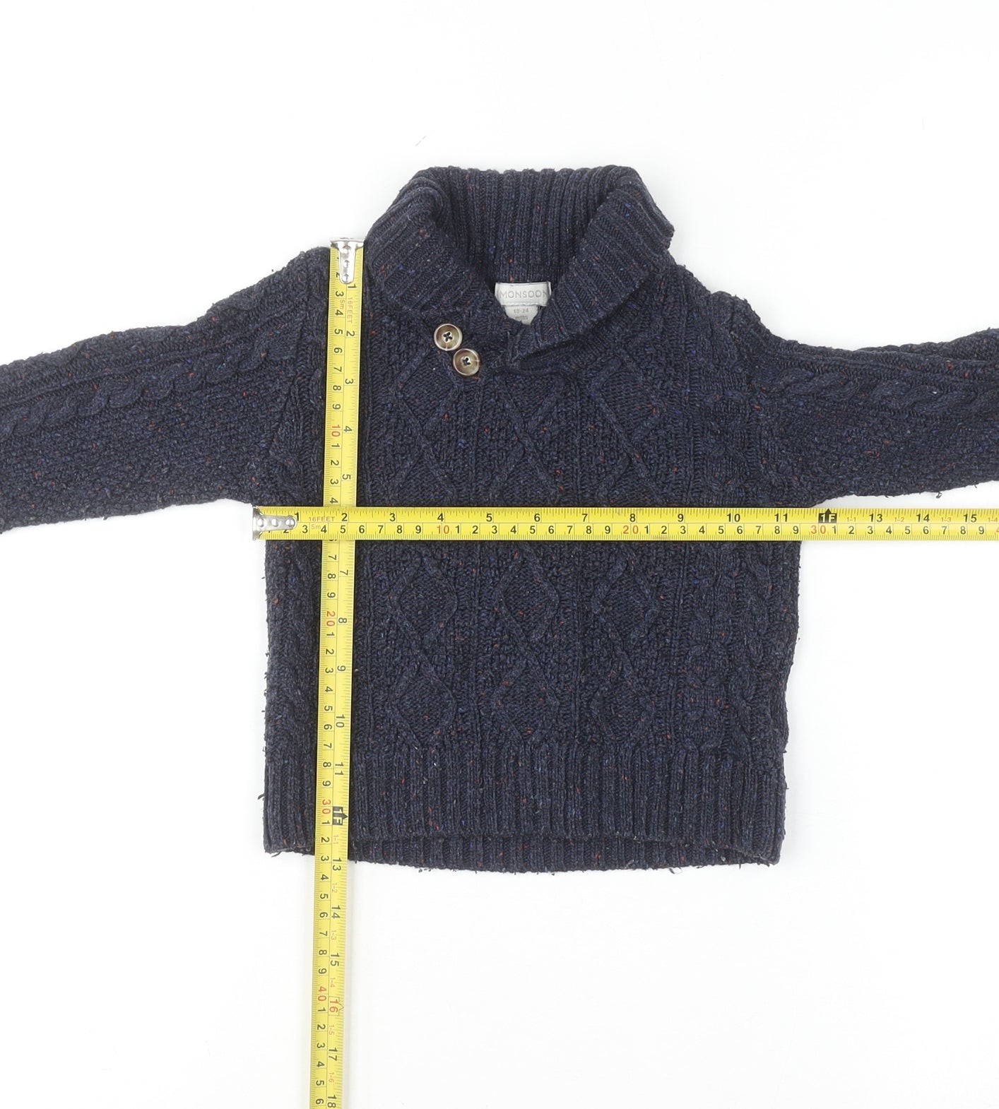Monsoon Blue Cable Knit Shawl Collar Baby Jumper 18-24 Months