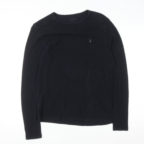 AllSaints Men's Black XS Cotton Crew Neck Waffle Knit Jumper