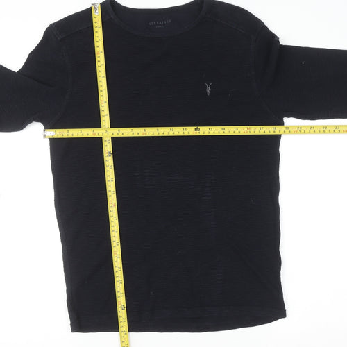AllSaints Men's Black XS Cotton Crew Neck Waffle Knit Jumper