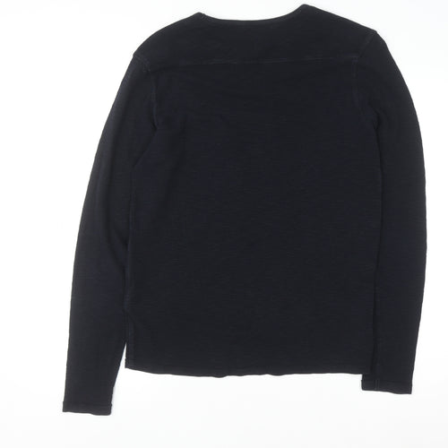 AllSaints Men's Black XS Cotton Crew Neck Waffle Knit Jumper