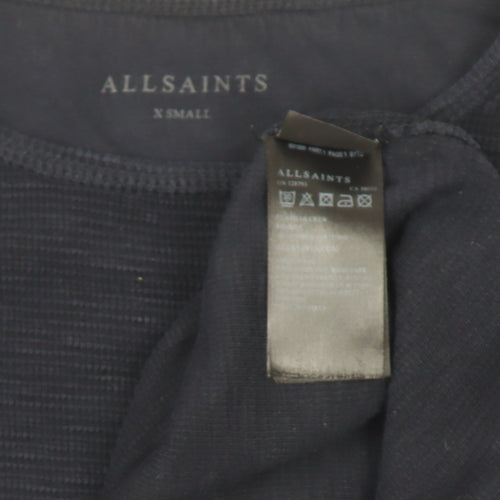 AllSaints Men's Black XS Cotton Crew Neck Waffle Knit Jumper