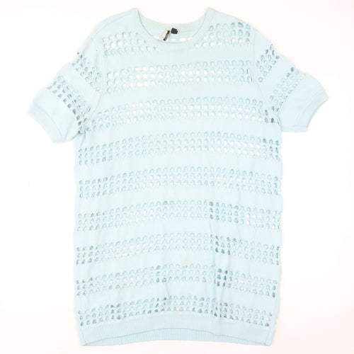 Topshop Women’s Blue Open-Knit Short Sleeve Jumper Size 12