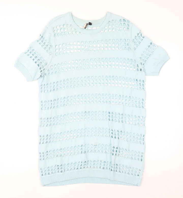 Topshop Women’s Blue Open-Knit Short Sleeve Jumper Size 12