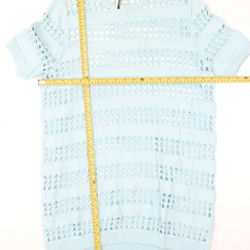 Topshop Women’s Blue Open-Knit Short Sleeve Jumper Size 12