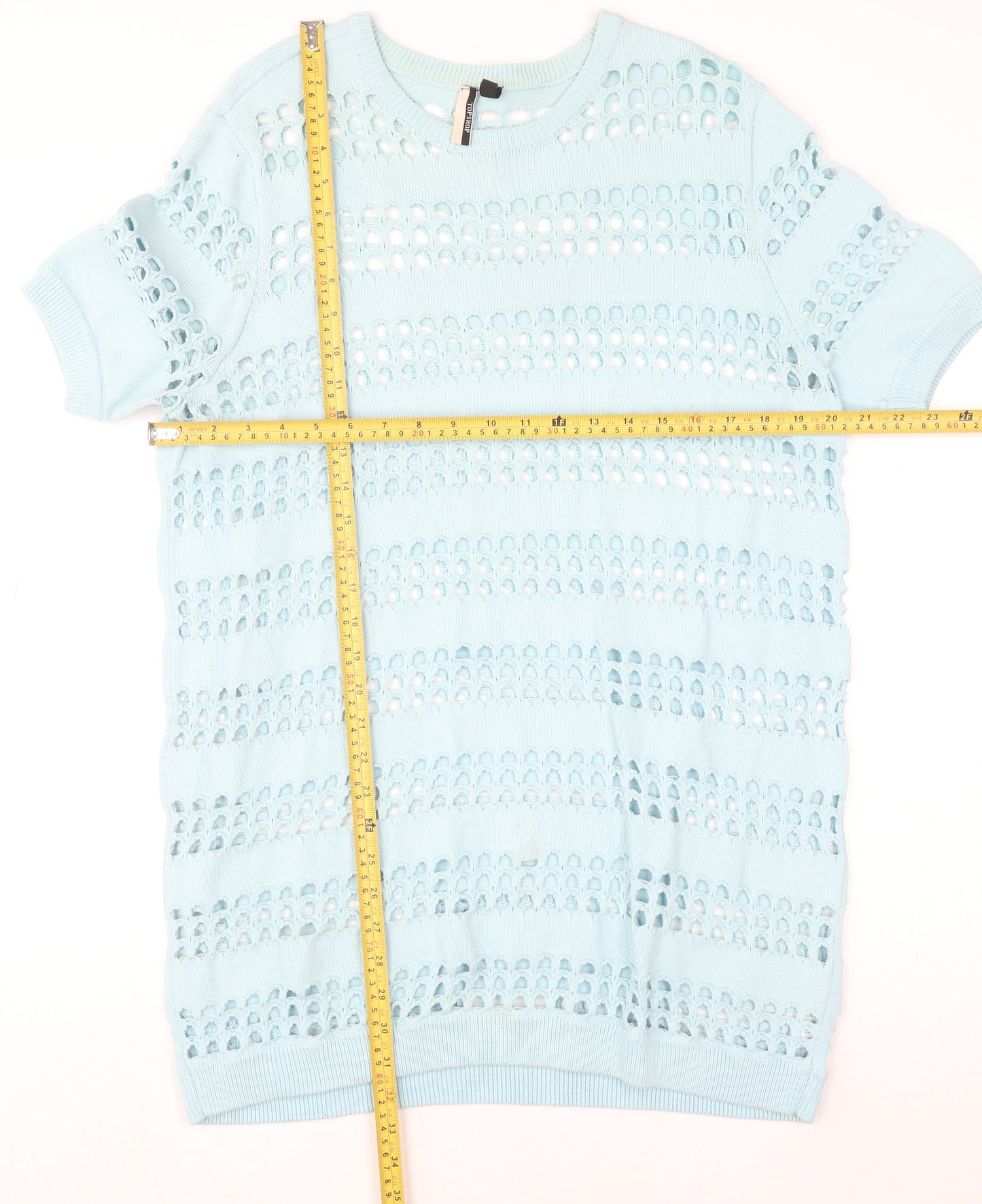Topshop Women’s Blue Open-Knit Short Sleeve Jumper Size 12
