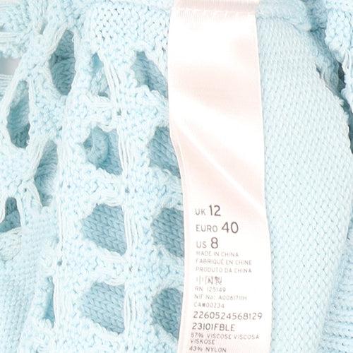 Topshop Women’s Blue Open-Knit Short Sleeve Jumper Size 12