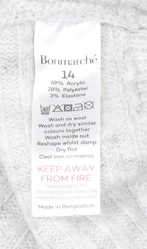 Bonmarché Women’s Grey Acrylic Crew Neck Long Sleeve Pullover Jumper Size 14