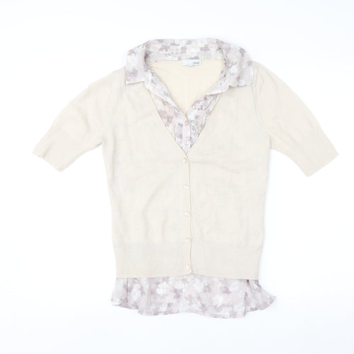 Next Women Beige Floral Layered V-Neck Blouse Size 12
