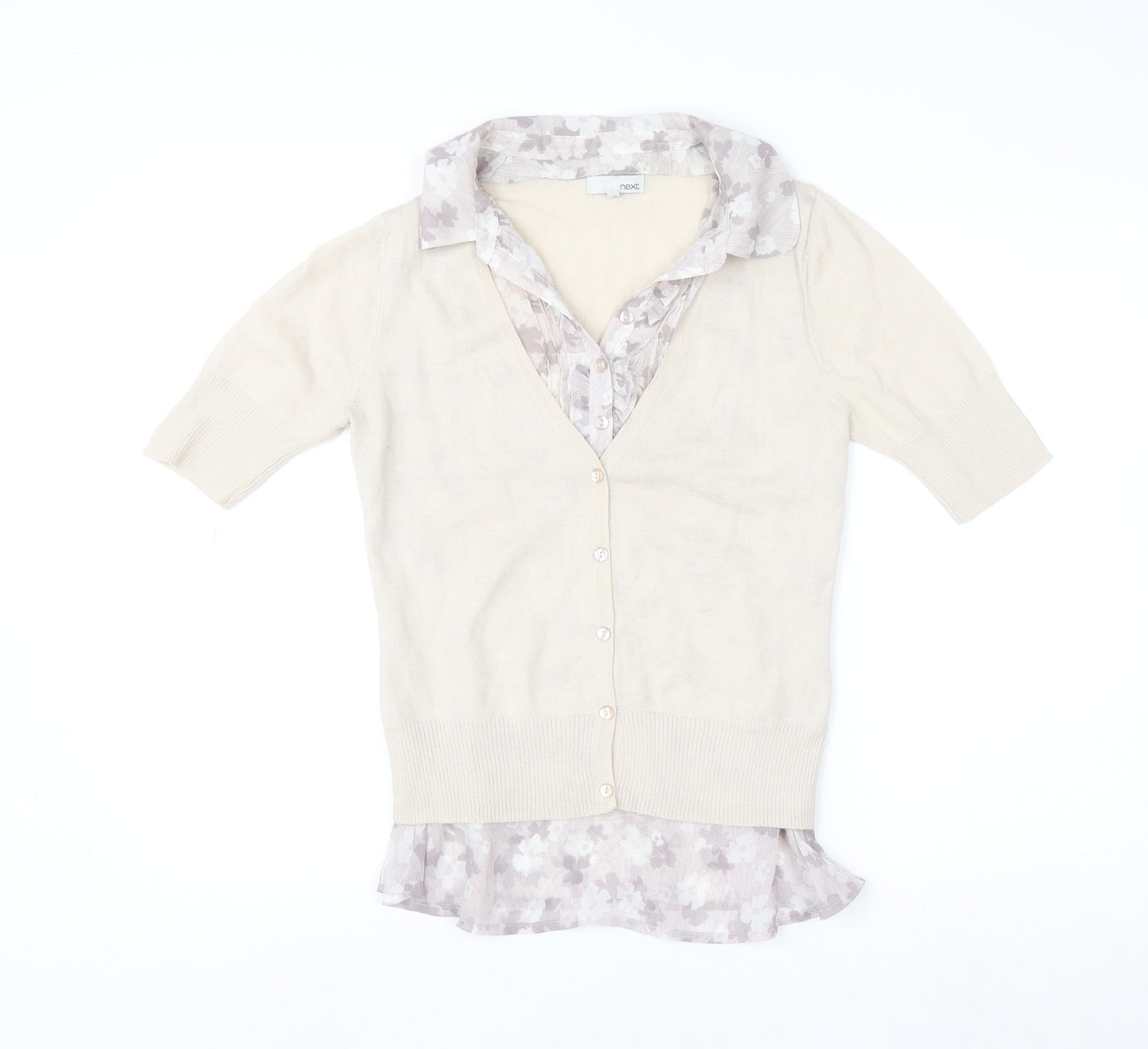 Next Women Beige Floral Layered V-Neck Blouse Size 12