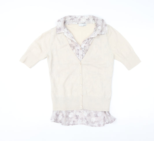 Next Women Beige Floral Layered V-Neck Blouse Size 12