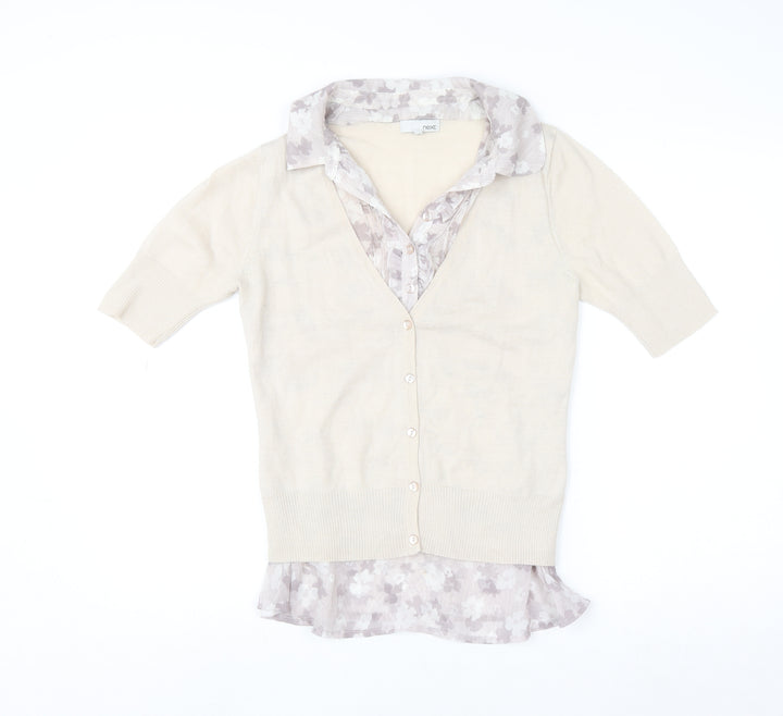 Next Women Beige Floral Layered V-Neck Blouse Size 12