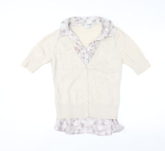 Next Women Beige Floral Layered V-Neck Blouse Size 12