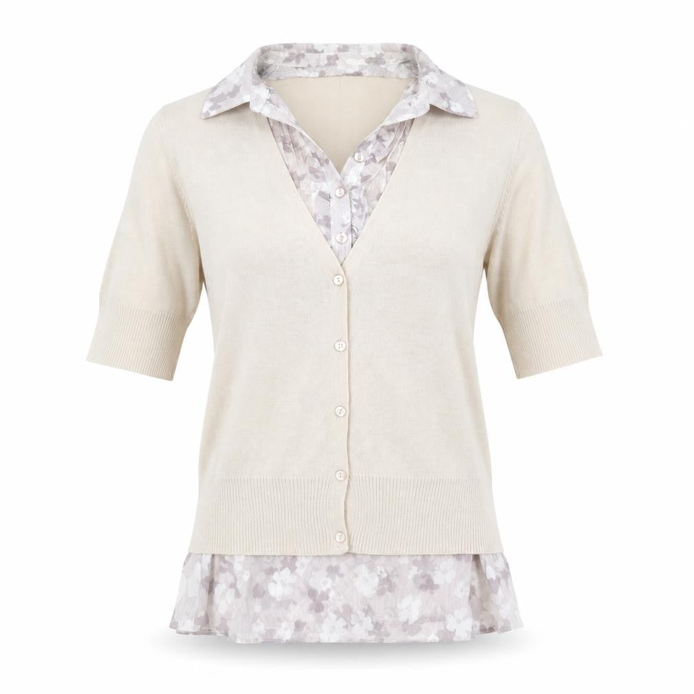 Next Women Beige Floral Layered V-Neck Blouse Size 12