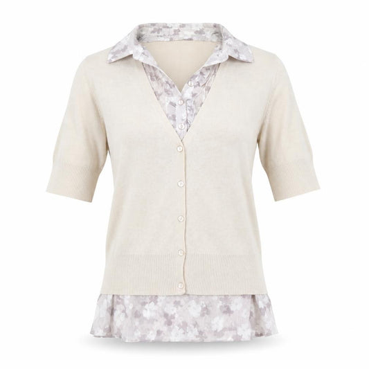 Front view of Next Women Beige Floral Layered V-Neck Blouse, size 12