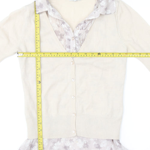 Next Women Beige Floral Layered V-Neck Blouse Size 12
