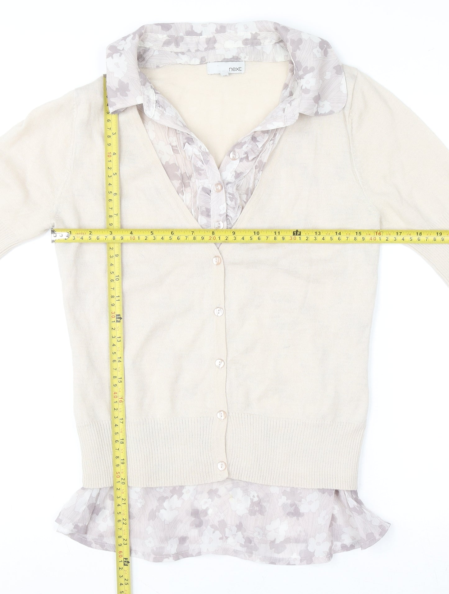 Next Women Beige Floral Layered V-Neck Blouse Size 12