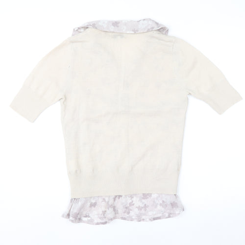 Next Women Beige Floral Layered V-Neck Blouse Size 12