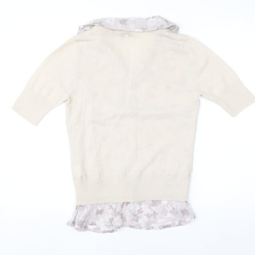 Next Women Beige Floral Layered V-Neck Blouse Size 12