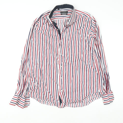 Franco Davino Men's Multicoloured Striped 2XL Cotton Button-Up Shirt