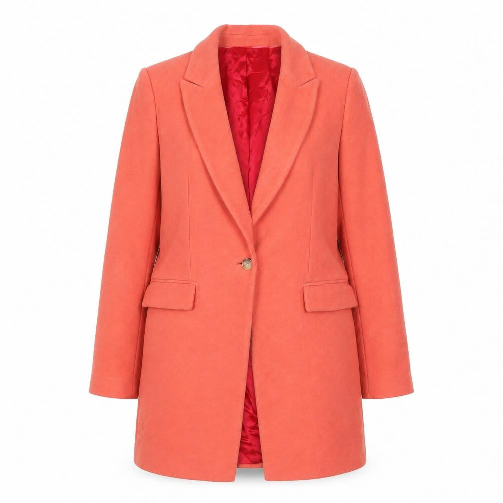 Front view of Reiss Women’s Orange Wool Blend Mid-Length Overcoat, size M