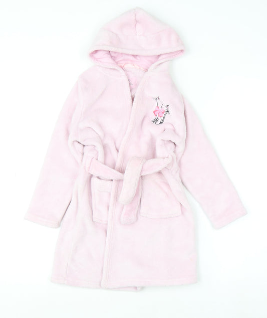 YD Girls Pink Hooded Fleece Robe 5-6 Years Belted Warm Winter Nightwear