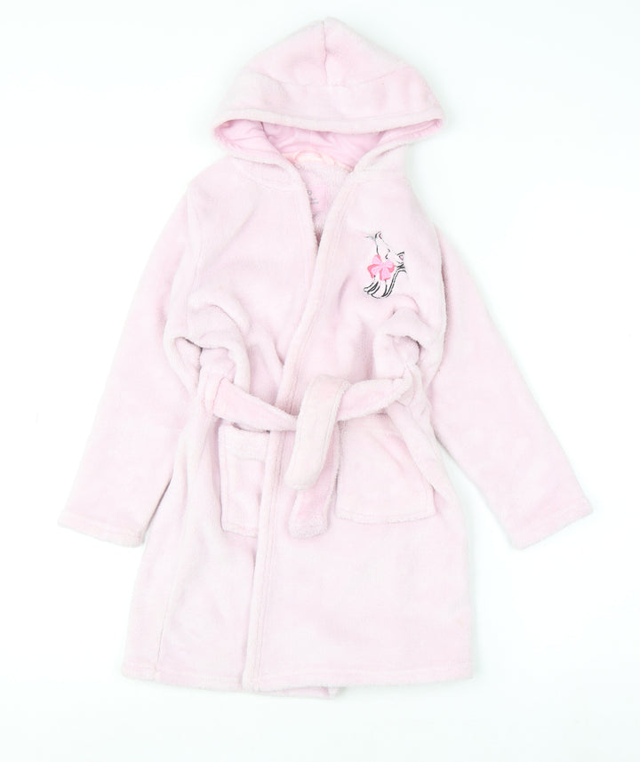 YD Girls Pink Hooded Fleece Robe 5-6 Years Belted Warm Winter Nightwear