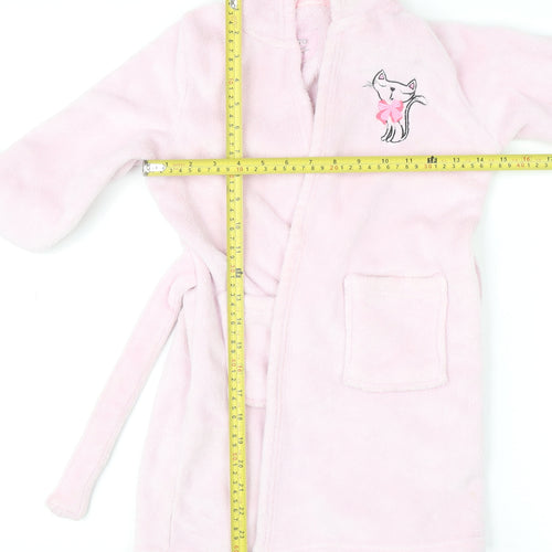 YD Girls Pink Hooded Fleece Robe 5-6 Years Belted Warm Winter Nightwear
