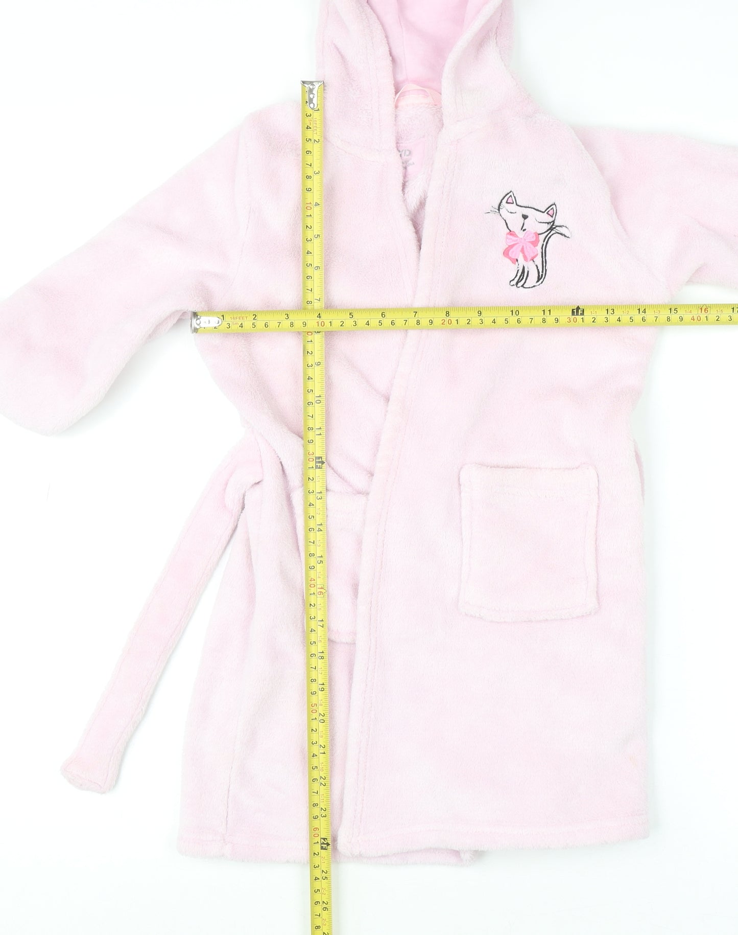 YD Girls Pink Hooded Fleece Robe 5-6 Years Belted Warm Winter Nightwear
