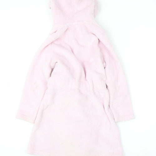 YD Girls Pink Hooded Fleece Robe 5-6 Years Belted Warm Winter Nightwear