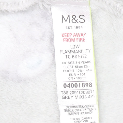 Marks and Spencer Girls Grey Me to You Hooded Fleece Robe 3-4 Years