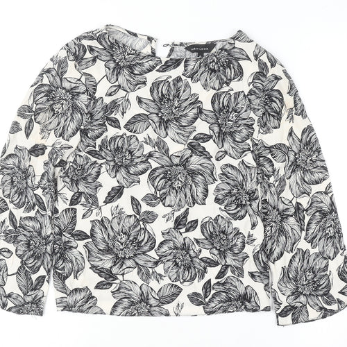 New Look Women's Black Floral Long Sleeve Viscose Tunic Blouse Size 6