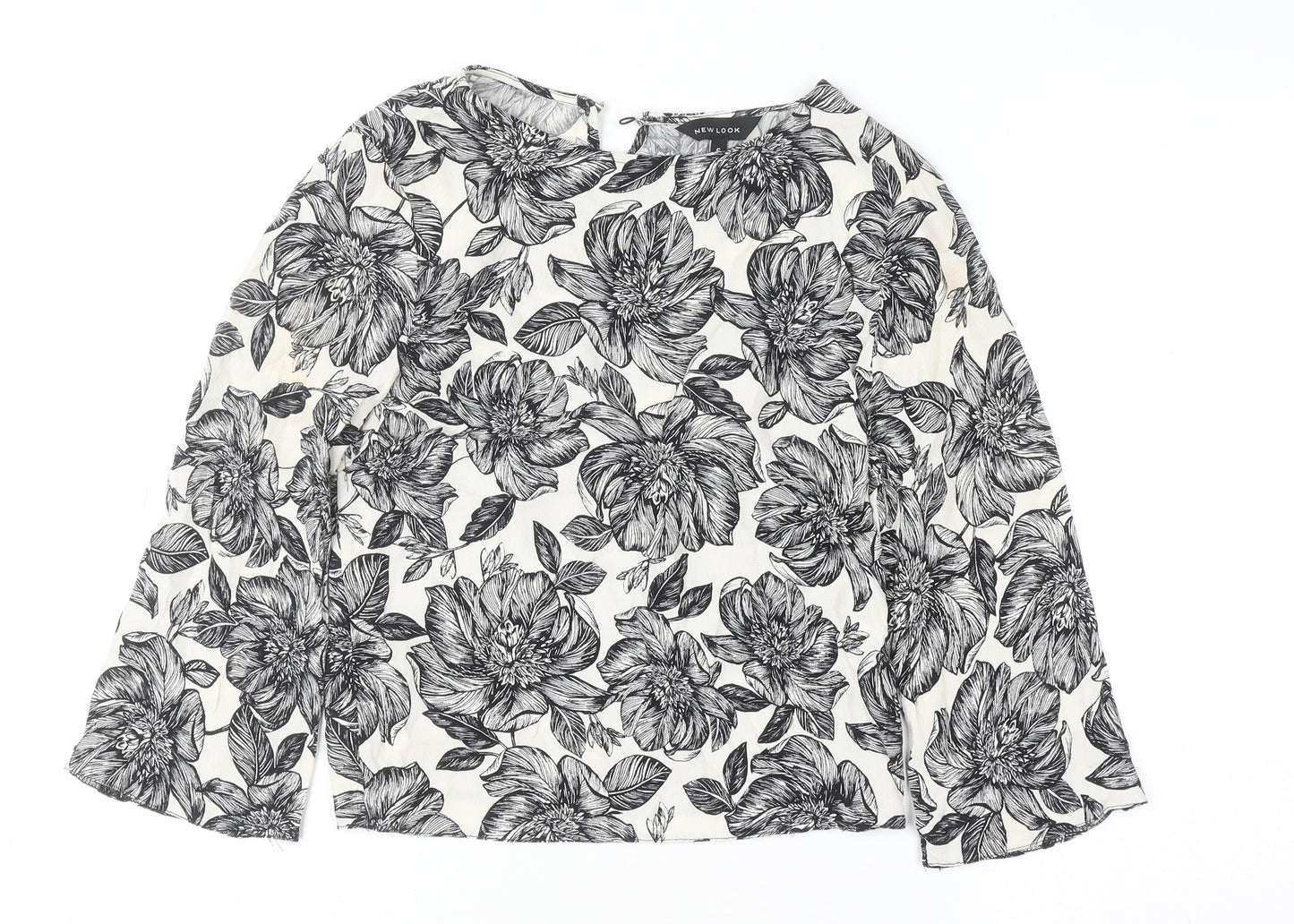 New Look Women's Black Floral Long Sleeve Viscose Tunic Blouse Size 6