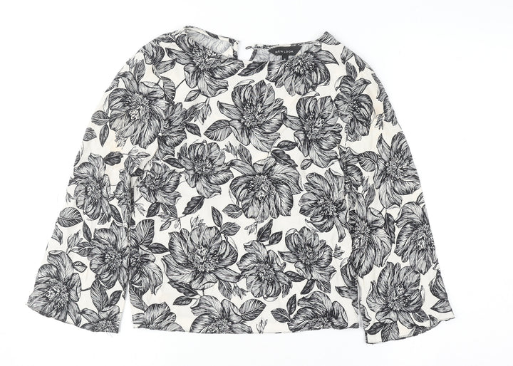 New Look Women's Black Floral Long Sleeve Viscose Tunic Blouse Size 6