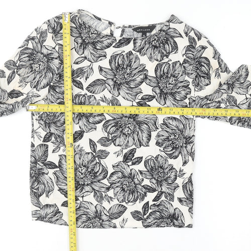 New Look Women's Black Floral Long Sleeve Viscose Tunic Blouse Size 6