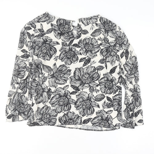 New Look Women's Black Floral Long Sleeve Viscose Tunic Blouse Size 6