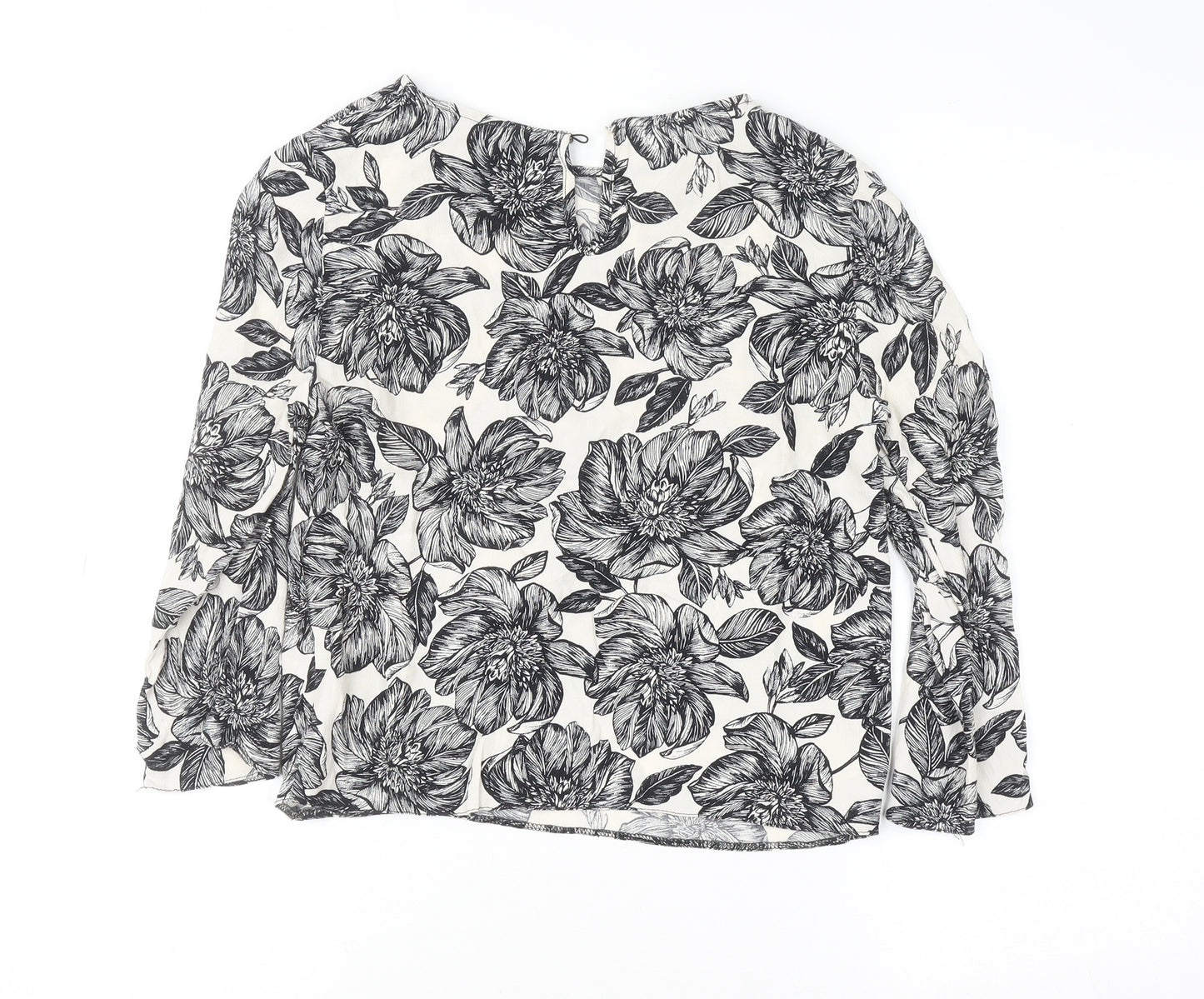 New Look Women's Black Floral Long Sleeve Viscose Tunic Blouse Size 6