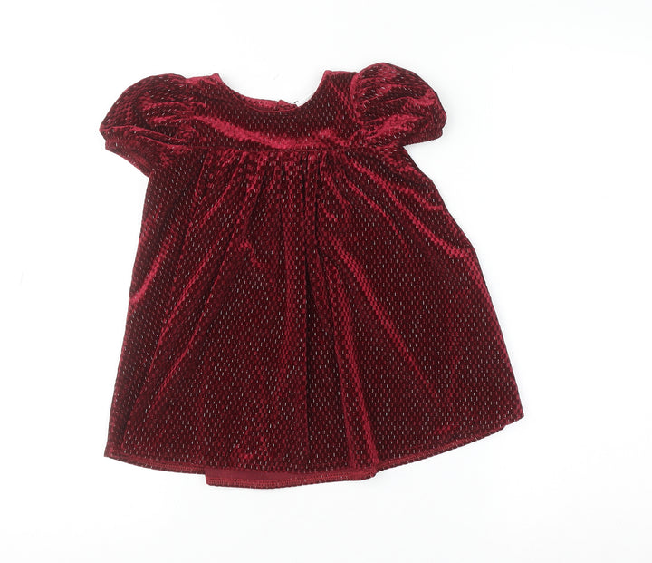 Next Girls Red Velvet A-Line Party Dress 2XS Short Sleeve Winter