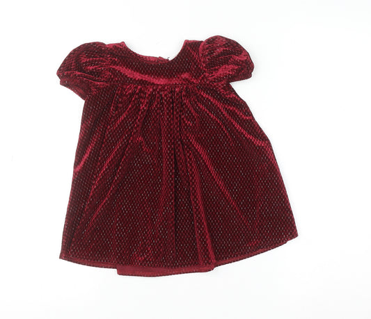 Next Girls Red Velvet A-Line Party Dress 2XS Short Sleeve Winter