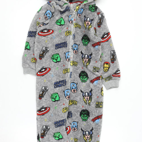 Marks and Spencer Boys Grey Marvel Fleece Hooded Onesie 6-7 Years