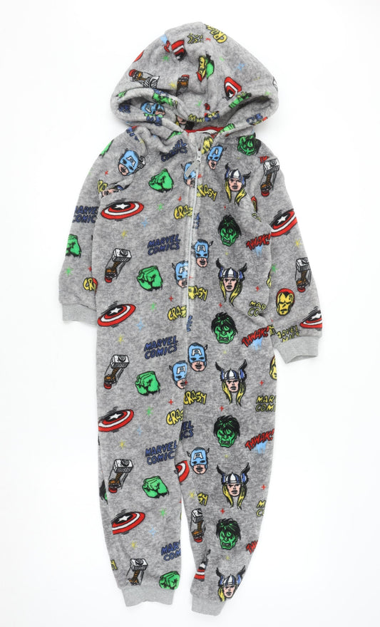 Marks and Spencer Boys Grey Marvel Fleece Hooded Onesie 6-7 Years