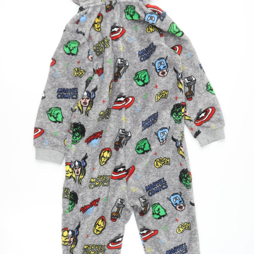 Marks and Spencer Boys Grey Marvel Fleece Hooded Onesie 6-7 Years