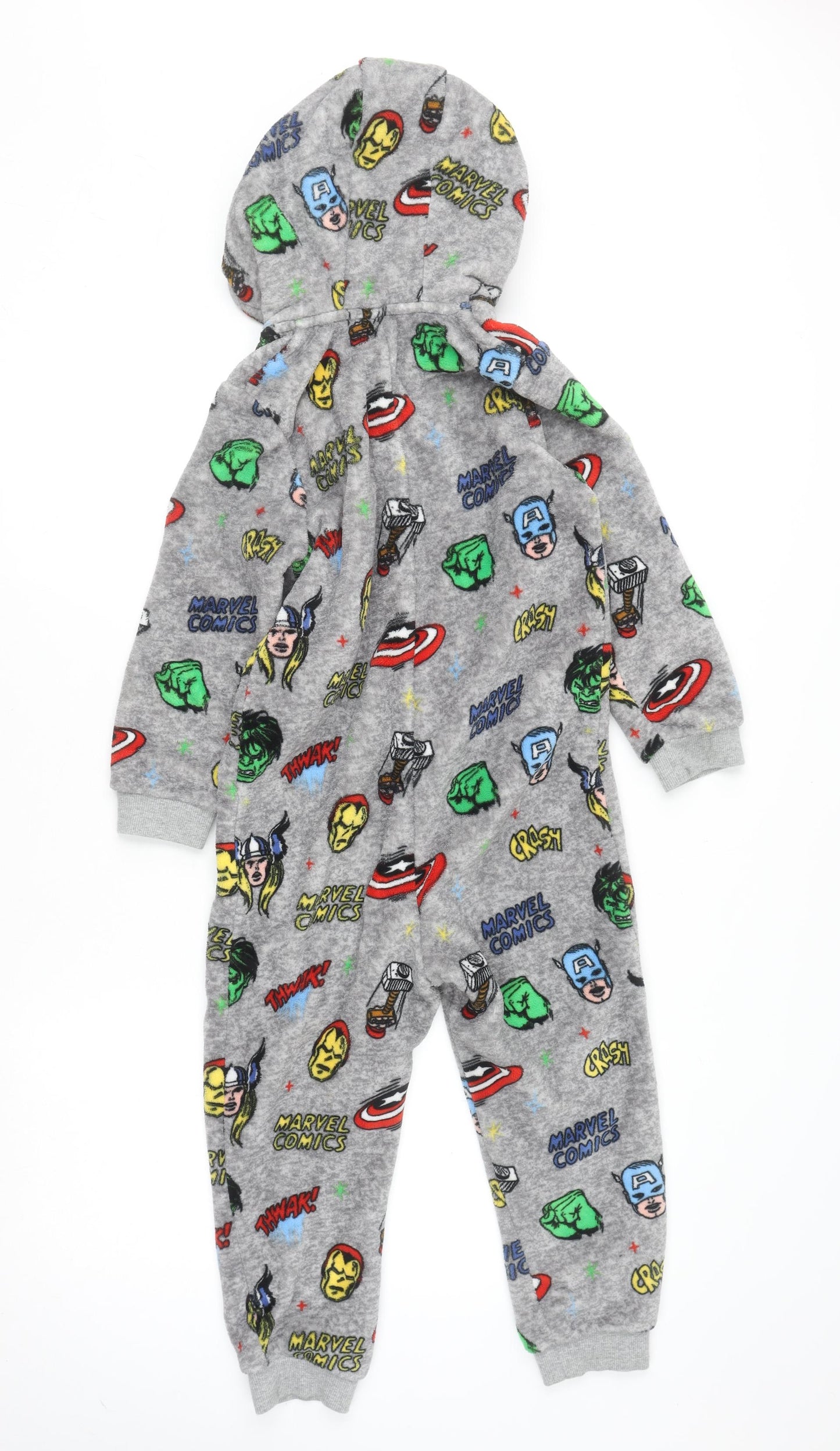 Marks and Spencer Boys Grey Marvel Fleece Hooded Onesie 6-7 Years