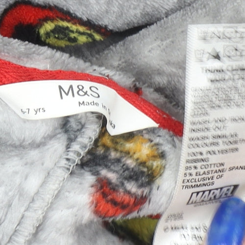 Marks and Spencer Boys Grey Marvel Fleece Hooded Onesie 6-7 Years