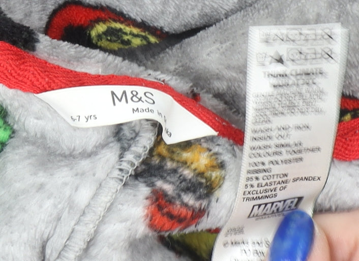 Marks and Spencer Boys Grey Marvel Fleece Hooded Onesie 6-7 Years