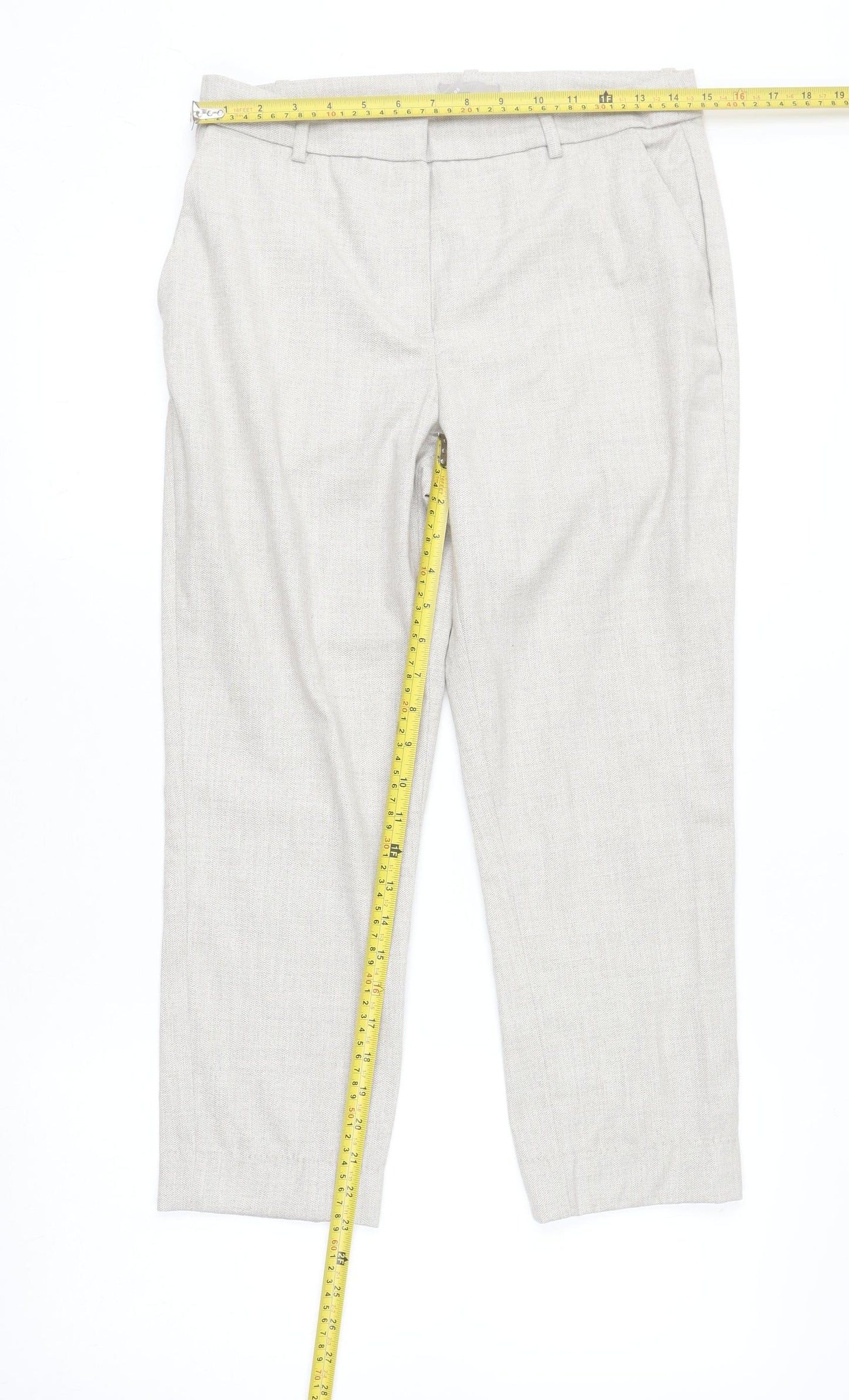 H&M Women’s Beige Dress Pants UK 4 Slim Fit Mid Rise Lightweight Trousers