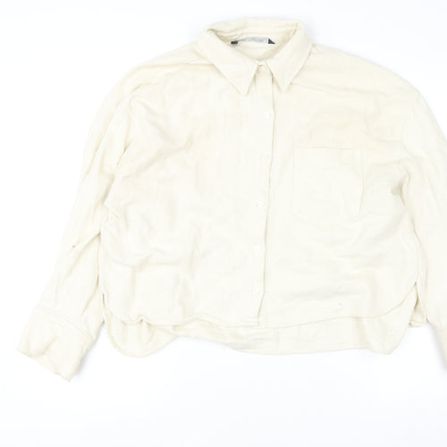ZARA Women Beige Button Front Oversized Cardigan Sweatshirt M