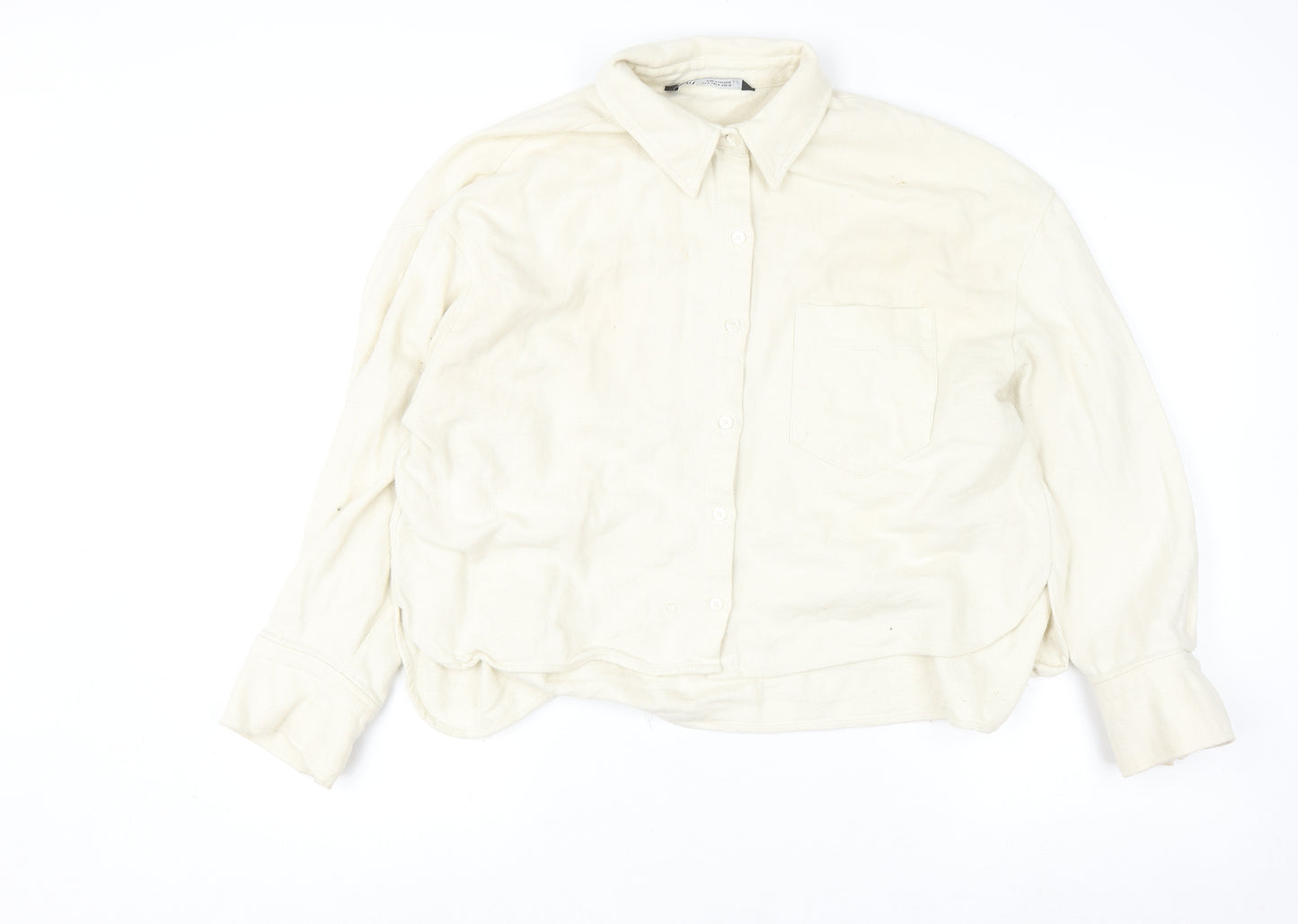 ZARA Women Beige Button Front Oversized Cardigan Sweatshirt M